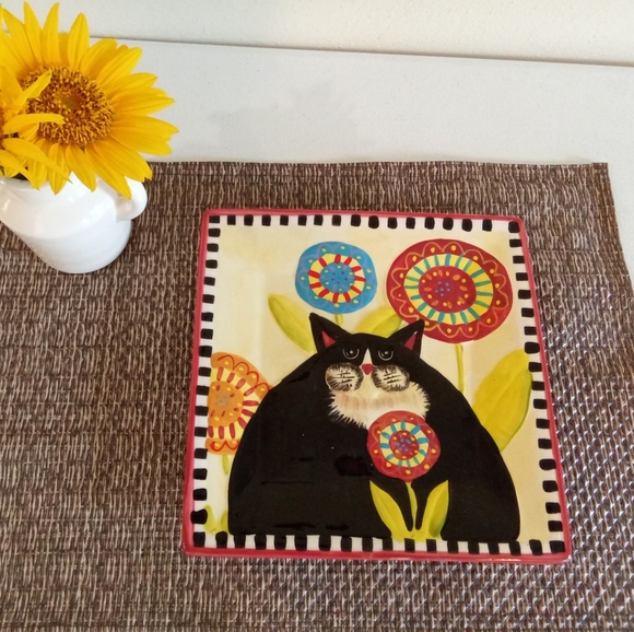 Vintage Fat Cat 8.5" Square Collector Plate by Lisa Hilliker for Roscher - Picture 1 of 6